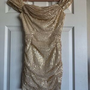 Gold Sequin Off-Shoulder Dress